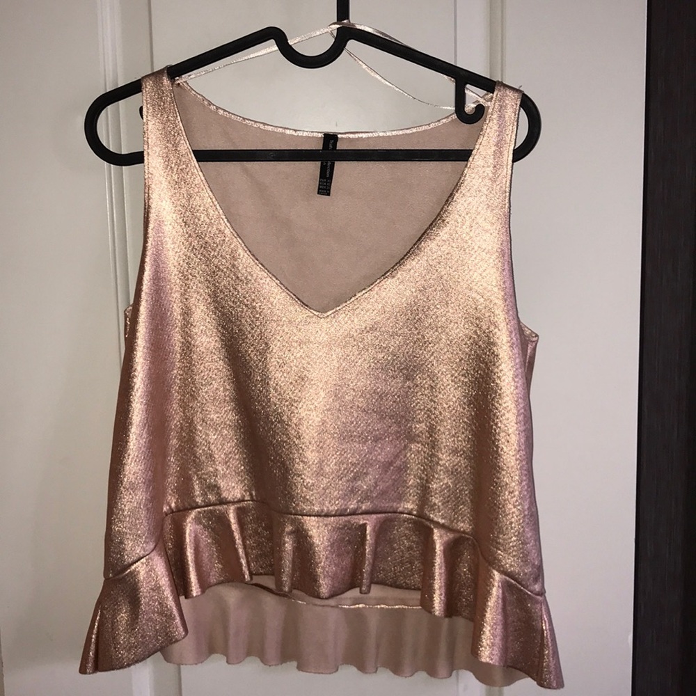 ZARA METALLIC RUFFLE CROP TOP